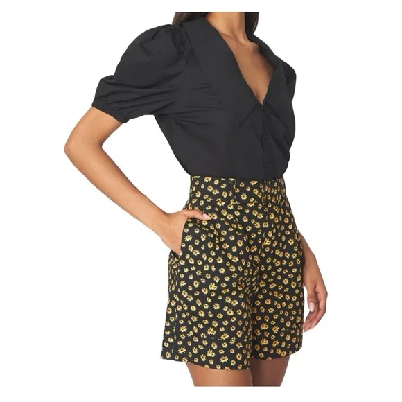 NEW WeWoreWhat Collared Romper Black Ditsy Daisies Romper XL - Picture 2 of 7